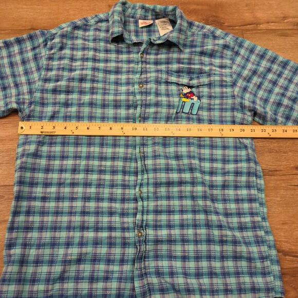 VTG Disney Mickey Mouse Men's Medium Button Up Shirt Plaid Gingham Disneyland - Picture 5 of 6